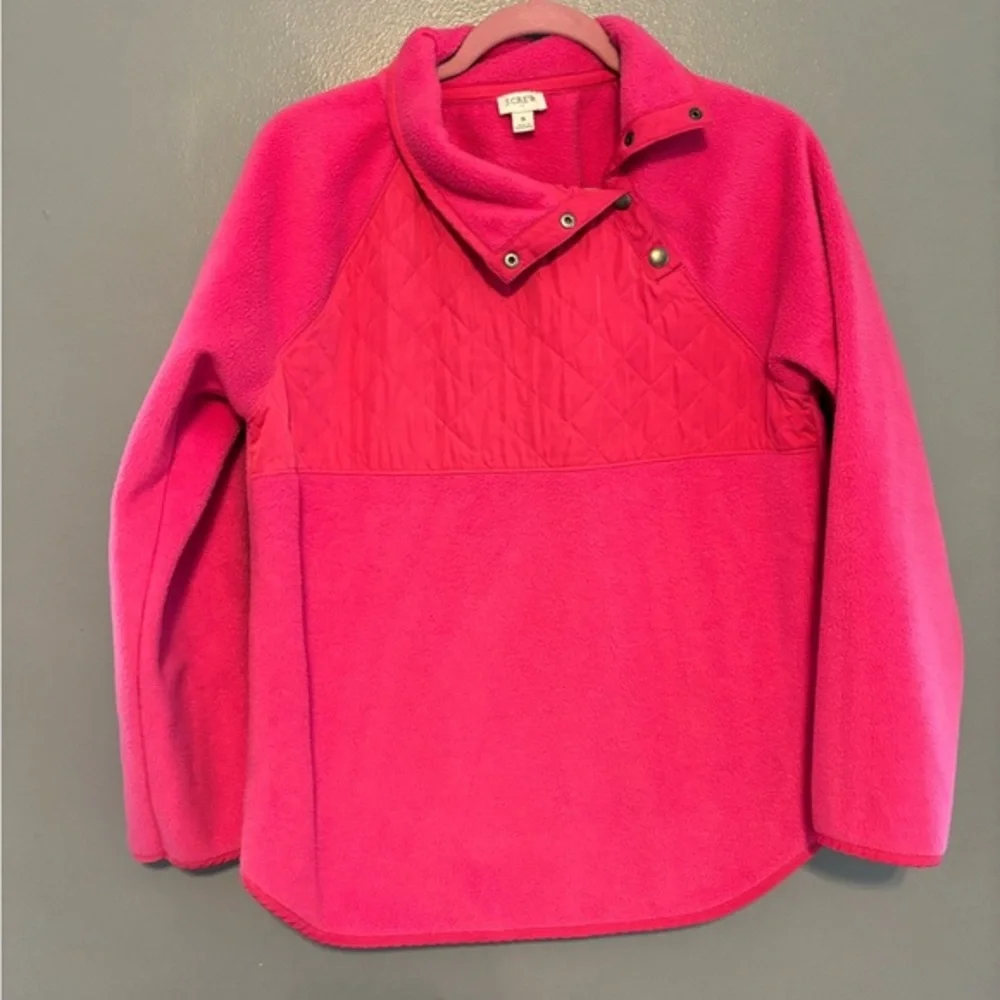 J. Crew Hot Pink Snap Quilted Pullover